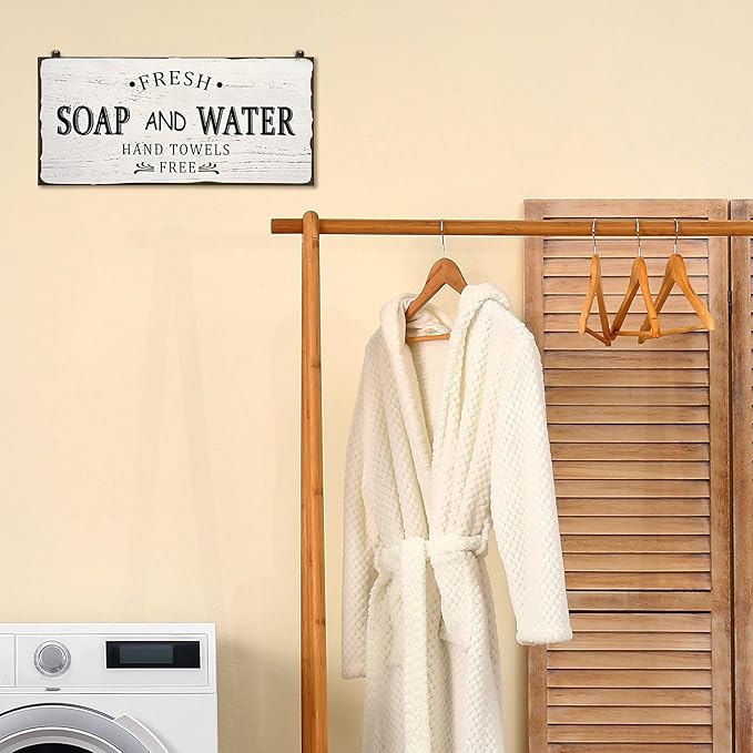 Jetec Farmhouse Bathroom Decor, Fresh Soap and Water Sign Vintage Bathroom Wood Plaque Rustic Wall Decor for Wall Art Decoration Restroom(Classic)