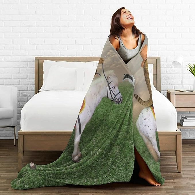 HGOD DESIGNS Funny Cat Throw Blanket Ultra Soft Warm All Season The Cat Cowboy on a Horse Decorative Fleece Blankets for Bed Chair Car Sofa Couch Bedroom 40"X50"