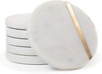 Cork & Mill Marble Coasters Set of 6 - Luxury Aesthetic Modern Decor for Coffee Table- White Marble with Gold Brass Inlay - Real Natural Semi Absorbent Stone Coasters