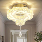 Flashing God 16 Inch Mini Chandelier Modern Crystal Chandeliers Light Semi Flush Mount Ceiling Light Fixture Small Gold Chandelier for Bedroom Hallway Kitchen Foyer