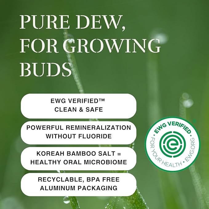 Kids Fluoride Free Bamboo Salt Toothpaste with nHA - Pure Dew | Nano Hydroxyapatite, Remineralizing, Strengthening Enamel for First Teeth, Safe to Swallow (3oz)