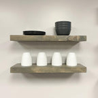 URBANDI, Rustic Floating Shelves, Set of 2, Hidden Bracket, Solid Wood, Heavy Duty, Wall Mounted Shelves, (Grey, 48Wx8D)