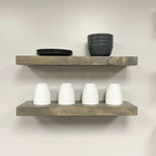 PJ DECOR URBANDI, Rustic Floating Shelves, Set of 2, Hidden Bracket, Solid Wood, Heavy Duty, Wall Mounted Shelves, (Grey, 24Wx6D)