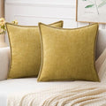 MIULEE Pack of 2 Couch Throw Pillow Covers 18x18 Inch Mustard Yellow Farmhouse Decorative Pillow Covers with Stitched Edge Soft Chenille Solid Dyed Fall Pillow Covers for Sofa Bed Living Room