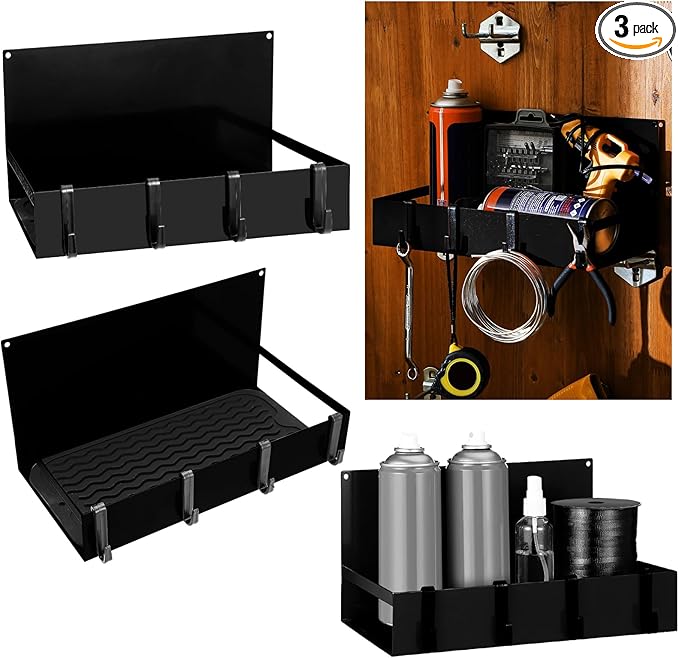 3 Pack Magnet Garage Organizer Magnetic Spice Rack for Refrigerator 20 lb Capacity Shelf Hanging Heavy Duty Magnetic Fridge Side for Organize Garage Tools(Black)