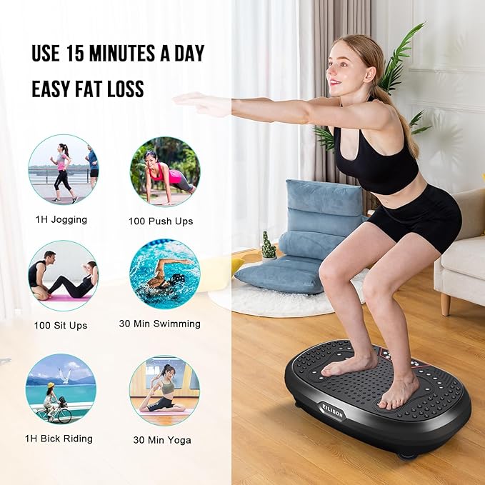EILISON FitMax 3D XL Vibration Plate Exercise Machine - Whole Body Workout Vibration Platform w/Loop Bands - Lymphatic Drainage Machine for Weight Loss, Shaping, Wellness, Recovery