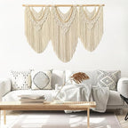 large macrame wall hanging - Boho Tapestry Macrame Wall Decor Art- Chic Bohemian Handmade Woven Tapestry Home Decoration for Bedroom Living Room Apartment Wedding Party - 43"x32" (Beige-Wood Bead)