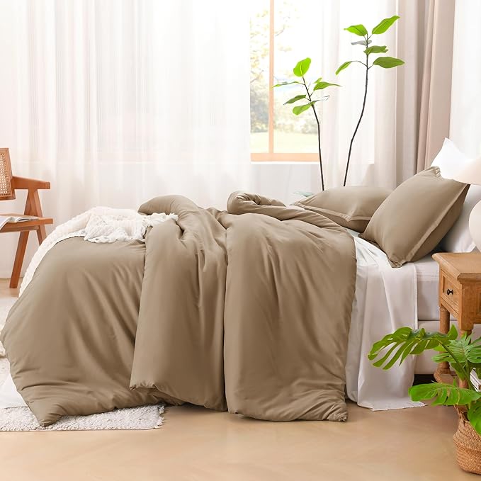 Litanika Taupe Comforter Set King Size, 3 Pieces Solid Bedding Comforter Set, All Season Fluffy Bed Set (104x90In Comforter & 2 Pillowcases)