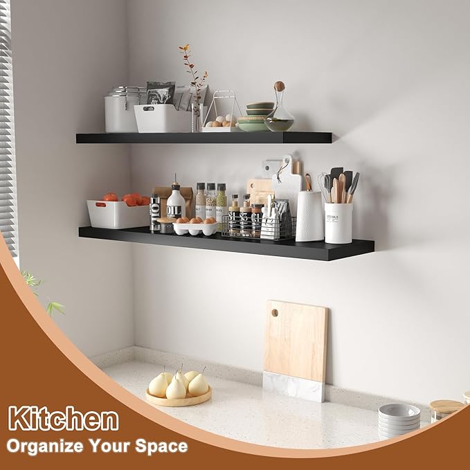 12 Inch Deep Floating Shelves for Wall 1 Pack Floating Shelves Large Storage Space Wall Mount Shelf for Living Room Kitchen Bathroom 30" W x 12" D x 1.2" H Black