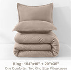 Litanika Light Coffee Comforter King Size, 3 Pieces Lightweight Solid Bedding Comforter Set, All Season Fluffy Bed Set (104x90In Comforter & 2 Pillowcases)