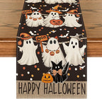 Artoid Mode Ghost Jack-O'-Lantern Black Cat Halloween Table Runner,Holiday Kitchen Dining Table Decoration for Home Party Decor 13 x 60 Inch