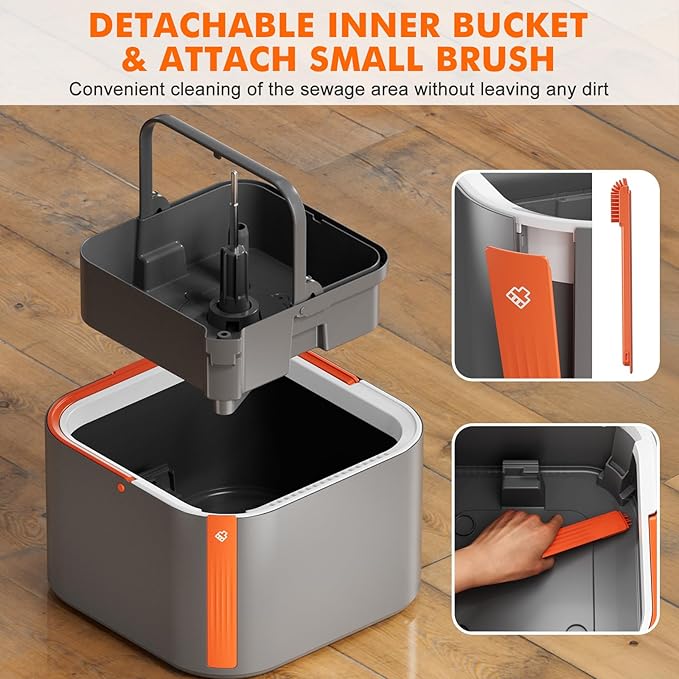 Upgraded Spin Mop and Bucket Self-Standing Mop Bucket Separate Dirty and Clean Water System Self Wringing 360° Rotating Clean Mop and Bucket Set (Drak Gray, 14Pads Mop and Bucket Set)