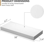 Fun Memories Floating Shelves - 16 Inch Rustic White Wall Shelf - Wall Mounted Shelves for Wall Decor Storage - Wooden Shelves with Invisible Brackets for Living Room, Bedroom, Kitchen, 2 Pack