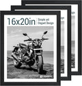 16x20 Picture Frame Set of 3 - Black Woodgrain, Solid Wood, HD Tempered Glass, Wall Gallery Poster Frame