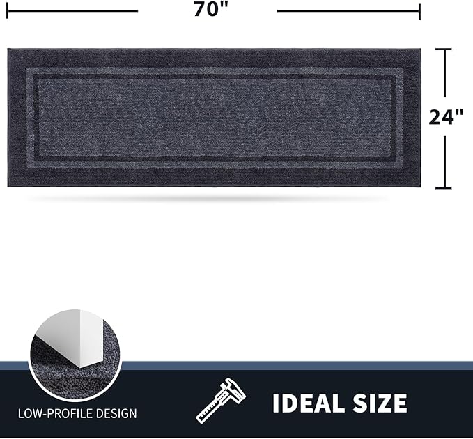 PURRUGS Dirt Trapping Door Mat 24" x 70", Non-Slip/Skid Machine Washable Entryway Rug, Shoes Scraper, Area Rug, Super Absorbent Welcome Mat for Muddy Wet Shoes and Paws, Bluish Grey & Charcoal
