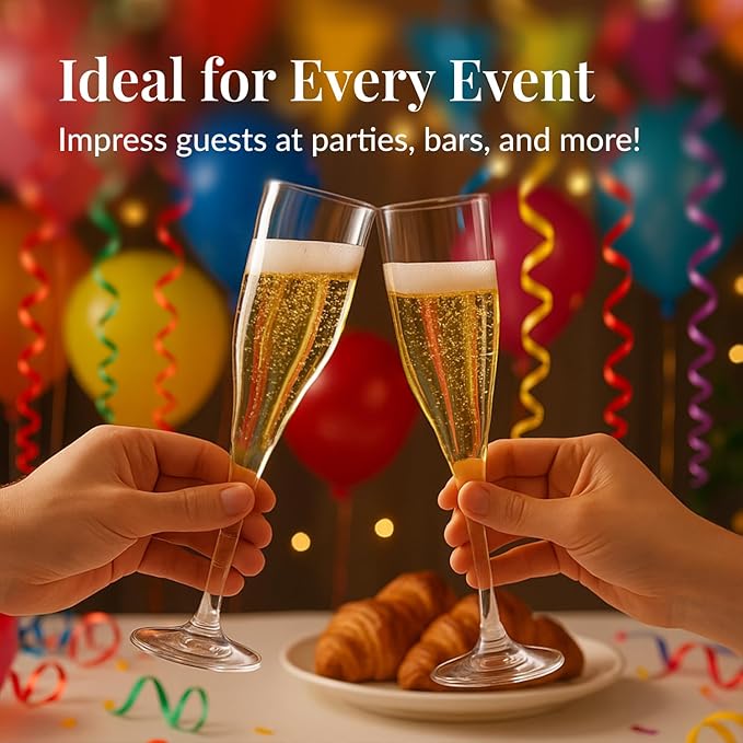 Prestee 100 Pack Clear Plastic Champagne Flutes - 4.5 oz Durable Disposable Champagne Glasses for Parties, Weddings, Toasting and Large Celebrations - Elegant Wine Glasses Stemware for Easy Cleanup