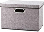 PRANDOM Foldable Storage Boxes with Lids [1-Pack] Linen Fabric Collapsible Storage Bins Organizer Containers Baskets Cube with Cover for Home Bedroom Closet Office Nursery (14.9x9.8x9.8)