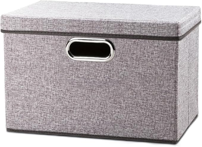 PRANDOM Foldable Storage Boxes with Lids [1-Pack] Linen Fabric Collapsible Storage Bins Organizer Containers Baskets Cube with Cover for Home Bedroom Closet Office Nursery (14.9x9.8x9.8)