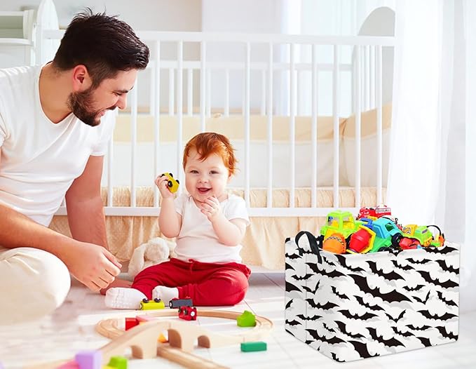 HIYAGON Rectangular Batman Basket Kids Storage Basket Kids Baby Nursery Basket for Boys Bat Room Decor Cute Toy Storage Organizer Bins Bedroom(Bats)