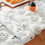 Halloween Table Runner Ghost Soft Plush Faux Fur Halloween Table Runner Hallowee Home Decor, Holiday Kitchen Dining Table Decoration for Home Party Decor 13x72 Inch