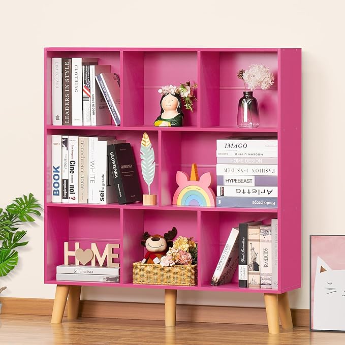 LEYAOYAO Bookshelf,3 Tier Book Shelf with Legs,Pink Modern Bookshelf,Large Freestanding Open Modern Bookshelves,Display Bookcases Decor Furniture for Nursery