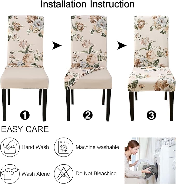 JQinHome Pattern Chair Covers for Dining Room Set of 6, High Stretch Removable Washable Parsons Chair Slipcover for Home Party Hotel Wedding Ceremony (Peony Flower,6PCS)