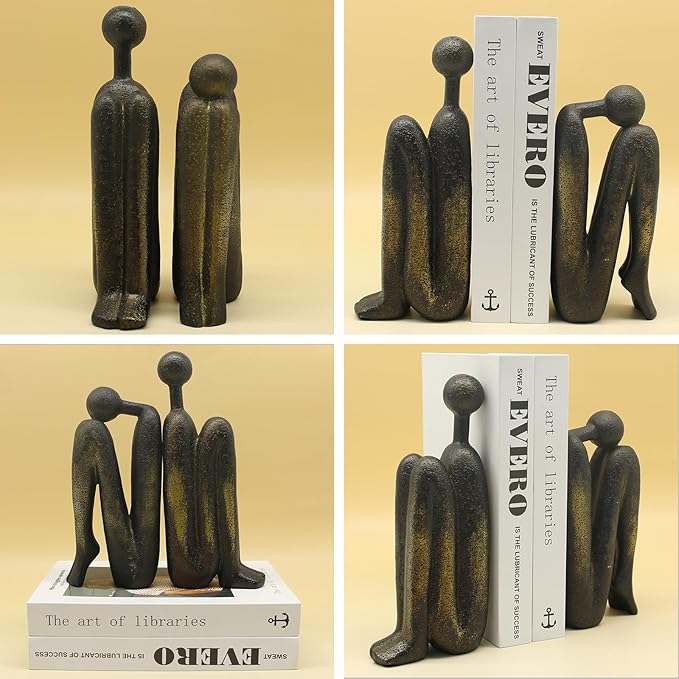 Lukitas Thinker Decorative Bookends, Non-Slip Book Holder, Book Ends for Shelves Living Room Office Home Decor, Resin, 1Pair/2Piece 9''