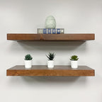 URBANDI, Rustic Floating Shelves, Set of 2, Hidden Bracket, Solid Wood, Heavy Duty, Wall Mounted Shelves, (Provincial, 24Wx6D)