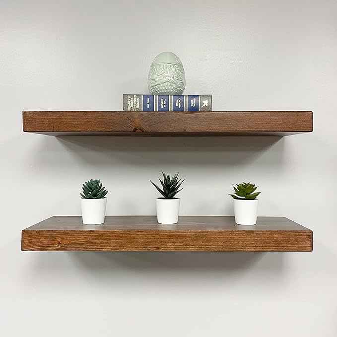 URBANDI, Rustic Floating Shelves, Set of 2, Hidden Bracket, Solid Wood, Heavy Duty, Wall Mounted Shelves, (Provincial, 60Wx6D)