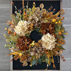 WANNA-CUL 24 Inch Fall Wreaths for Front Door with Hydrangea,Little Pumpkins-Fall Decorations for Home,Fall Door Wreath Decor for Autumn,Harvest, Halloween or Thanksgiving