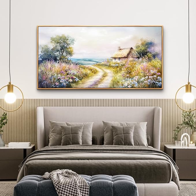 ZUITINGHUA Wood Framed Canvas Wall Art For Living Room Large Wall Decor For Office Bedroom Decoration Country Road Landscape Pictures Farmhouse Paintings Artwork Mural Aesthetic Home Decor 30x60 In