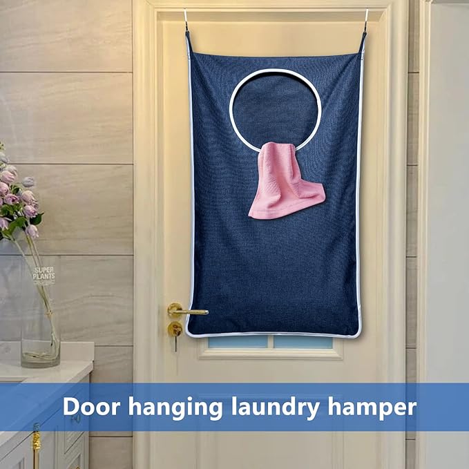 KEEPJOY Large Size 2Pack Hanging Laundry Hamper Bag, Door Hamper with 2 Hooks for Dirty Clothes - 35X21.6 inch - Blue (2Pack)