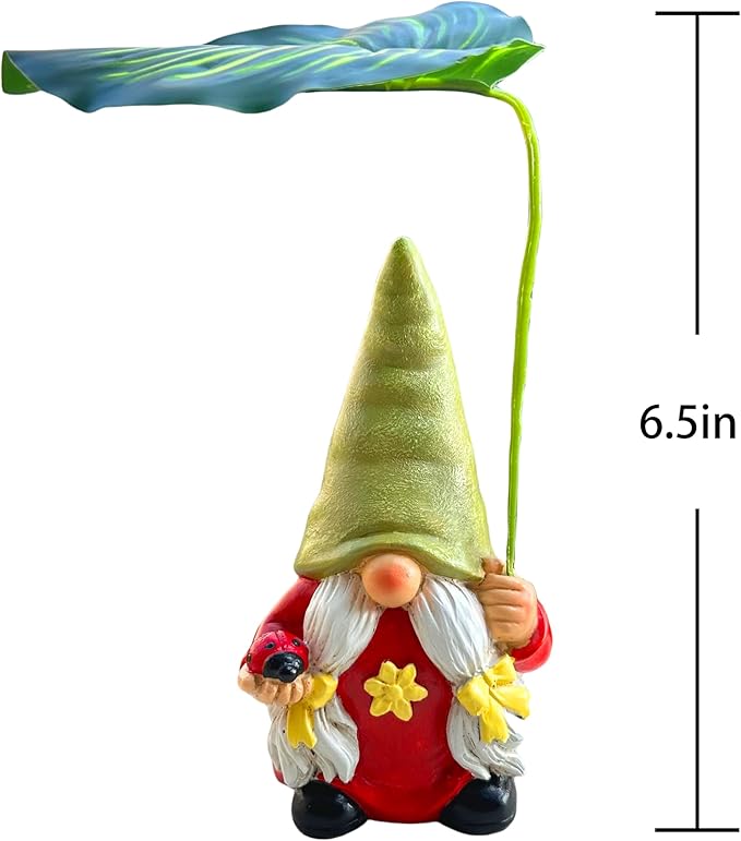 Garden Female Gnome Statue Decoration with Leaf Umbrella, 6.5” Figurine Ornament for Indoor Outdoor Home Patio Yard Lawn, for Gnome Lovers & Garden Enthusiasts，Mom，Women