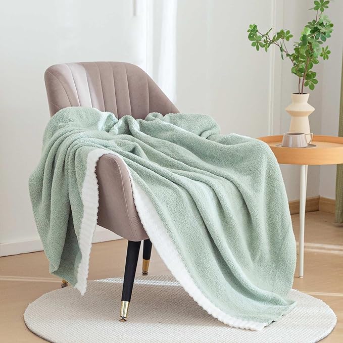 Soft Fuzzy Throw Blanket - Green Cozy Warm Knit Fluffy Plush, Lightweight & Breathable, Throw for Bed, Chair, Sofa, Couch, Outdoor, 60"X80", Oeko-TEX Certified