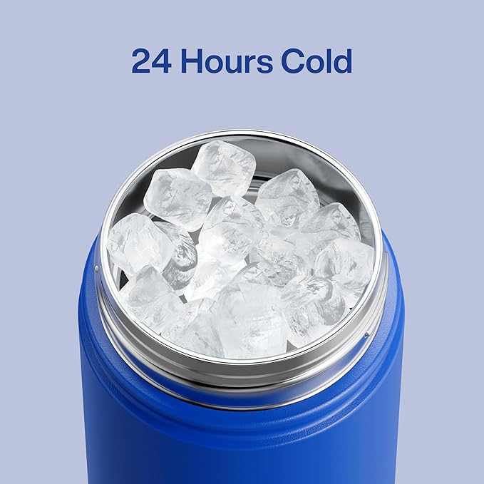 Kids Insualated Water Bottle with Straw - 12oz Stainless Steel Water Bottle with Dual Spouts, Leak-Proof, BPA-Free, Double Wall Vacuum Keeps Cold for 24 Hours for Sports, Travel, School (Royal Blue)
