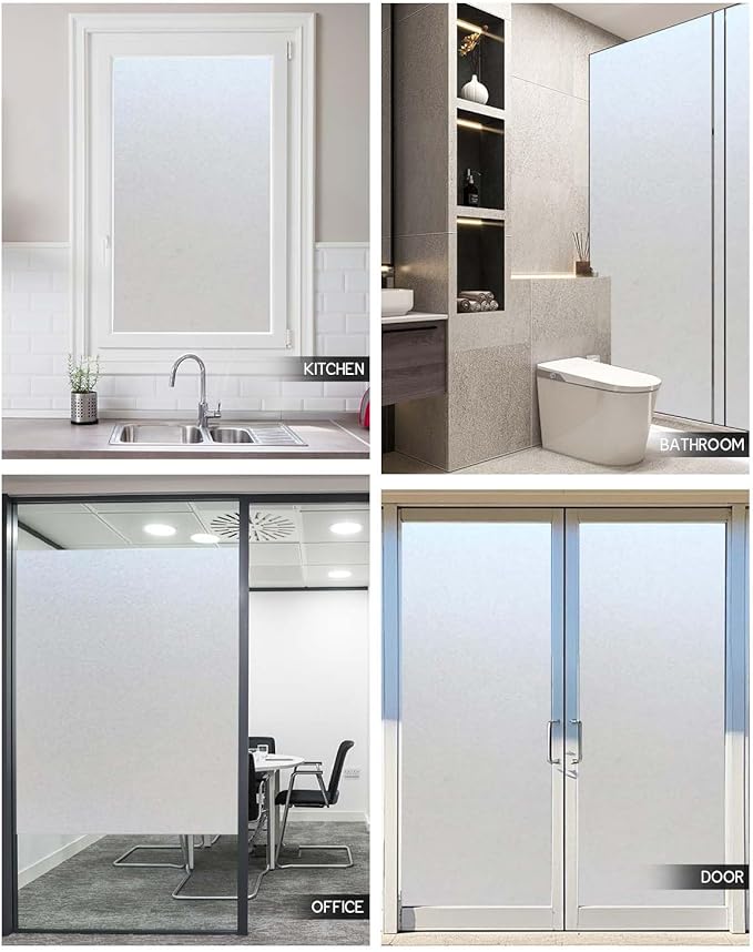 Frosted Glass Window Privacy Film Decorative, Bathroom Privacy Film for Glass Windows Cover, Static Cling, Removable, Reusable, Anti-UV, Anti-Glare, Heat Blocking,（Pure,17.5X196.9Inch）