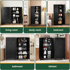 Letaya Black Storage Cabinet with Feets-Metal Home Kitchen Pantry Cabinets with Doors and Adjustable Shelves,Organization Locker for Cupboard/Bedroom/Dining/Living/Bathroom/Office/Garage Room (Black)