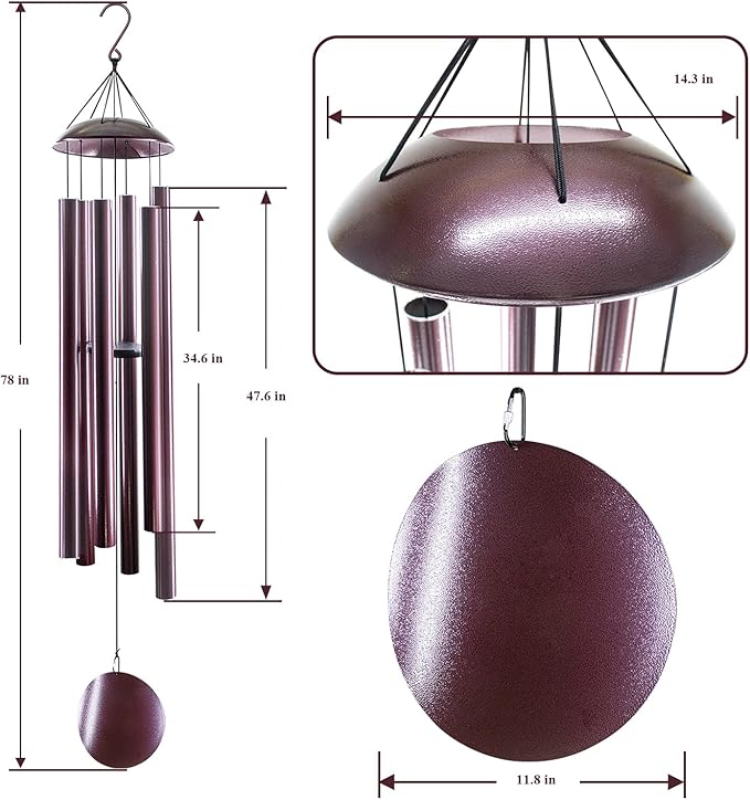 ASTARIN Extra Large Wind Chimes Outside, 2.4in Tubes Metal Handcrafted WindChimes with Deep Tone, Harmonic Deep Sound Outdoor Chimes,Outdoor Bass Bell Chime for Patio,Garden Yard Decoration,78" Bronze