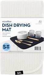 S&T INC. Dish Drying Mat, 16” x 18”, Absorbent Microfiber Kitchen Counter Mat, Dish Drying Pad for Dishes, Utensils, Pots and Pans, Large, Cream