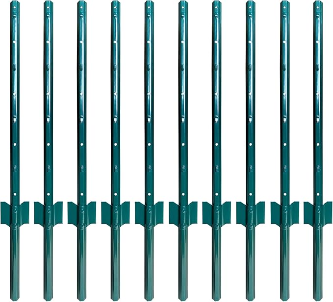 ARIFARO Sturdy Duty Metal Fence Posts 3 Feet,Pack of 10, 3-4-5-6-7 Feet No Digging Garden U Post for Wire Fencing Steel Fencing Poles for Yard, Outdoor