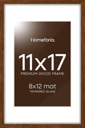 Homeforia 11x17 Brown Picture Frame, High End Dark Oak 11x17 Poster Wood Frame with Mat 8x12 Print, 11 x 17 Wooden Walnut Frame Matted to 8 x 12 Photo, 17x11 Frames, Tempered Glass, Wall Kit, Set of 1