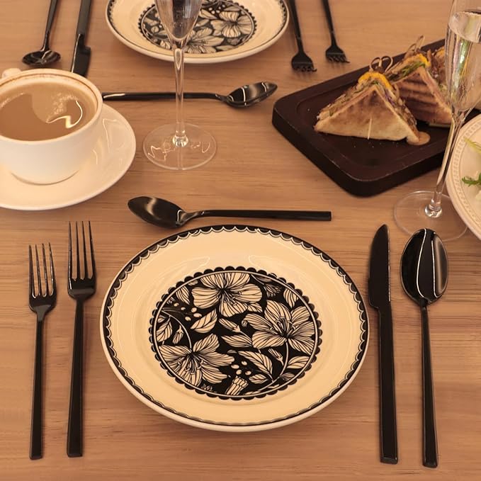 Stainless Steel Flatware Set Hand Forged 18/10 Silverware Set Mirror Black Cutlery Set with Cuboid Handle Matte Finished 20 Pieces Home Event Use Wedding Housewarming Gift Service for 4