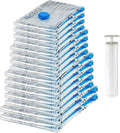 Amazon Basics Vacuum Compression Space Saving Storage Bags with Hand Pump for Clothes Packing, Pack of 15, Multiple Sizes, White