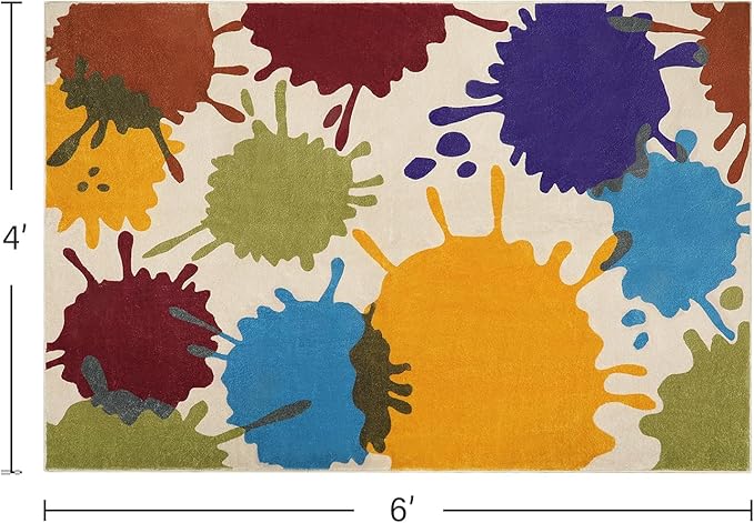 STARUIA Art Bedroom Rug, 4'x6' Machine Washable Kids Rug for Playroom, Paint Splash Rainbow Area Rugs for Classroom, Soft Colorful Living Room Rugs Throw Play Mat for Nursery Office Preschool