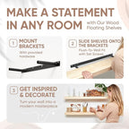 Homeforia 30 inch Wood Floating Shelves, High End Solid Natural Wood 30inch Floating Shelf for Wall, Unfinished Wooden 30 inches Floating Shelves, Heavy Duty Bracket, 30 X 6.5 X 1.75 in, Set of 2