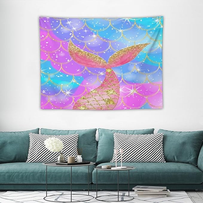 HZOHNAGO Mermaid Scales Tapestry Colorful Shiny Scales Mermaid Tail Pattern Printed Wall Tapestry Wall Hanging for Bedroom Living Room Dorm 40" W x 30" H
