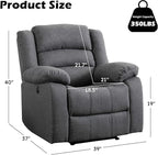 EBELLO Classic Power Recliner Chair, Oversized Electric Reclining Chair with Overstuffed Cushion and Back, Soft Fabric Adults Single Recliner Sofa for Living Room, Grey