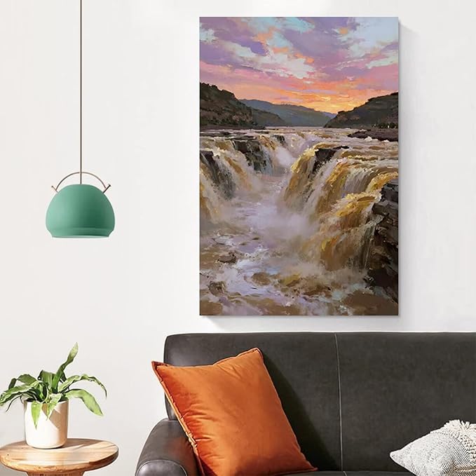 The surging waterfall scenery in the canyon is suitable for posting in the living room bedroom and office landscape posters