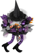 Happy Halloween Wreath for Front Door Decoration with Skeleton Artificial Bone Orange Ornaments Maple Leaf for Party Decor (Halloween Purple)