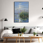 Landscape poster artwork art poster natural landscape painting reed marsh under the moonlight suitable for living room bedroom home wall